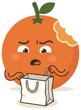Ilustracion de una naranja mirando dentro de una bolsa de la compra, metafora de la bolsa docente.