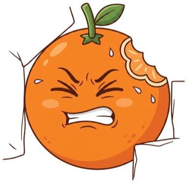 Ilustracion de una naranja estresada, con sudor y grietas metaforicas alrededor, relacionada con plazas de dificil cobertura.